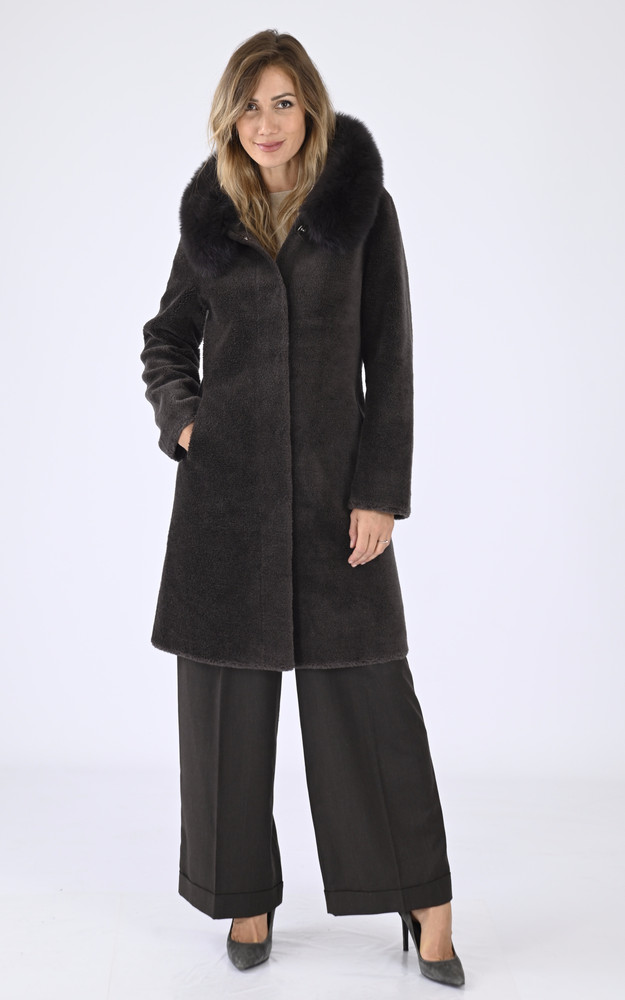 La Canadienne Manteau Laine Et Renard Marron