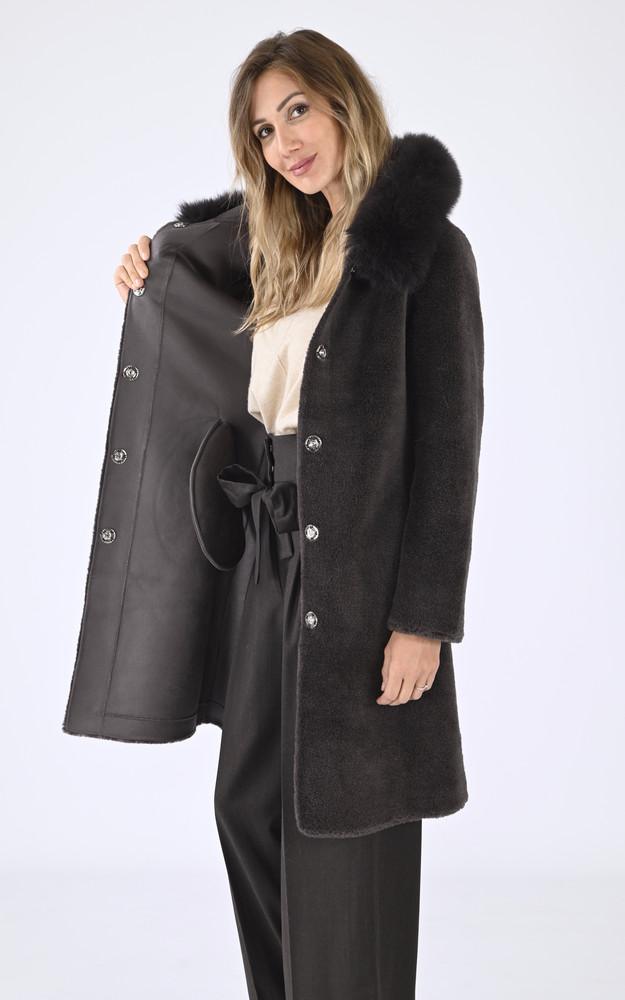 La Canadienne Manteau Laine Et Renard Marron