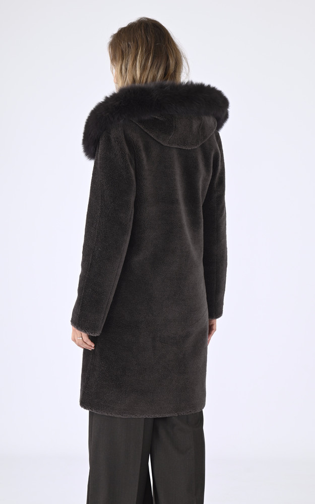 La Canadienne Manteau Laine Et Renard Marron