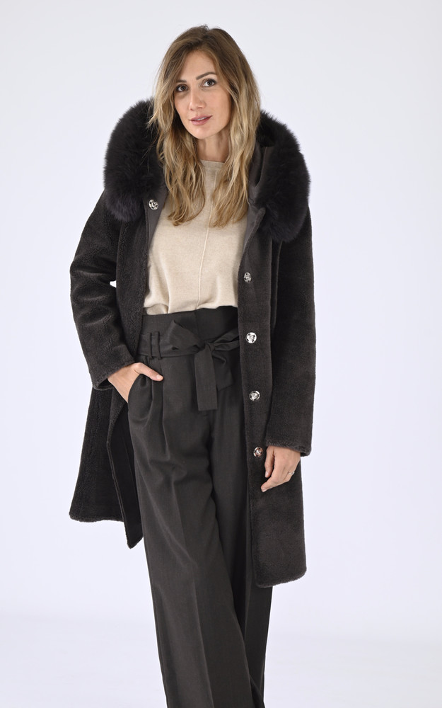 la canadienne Manteau laine et renard marron