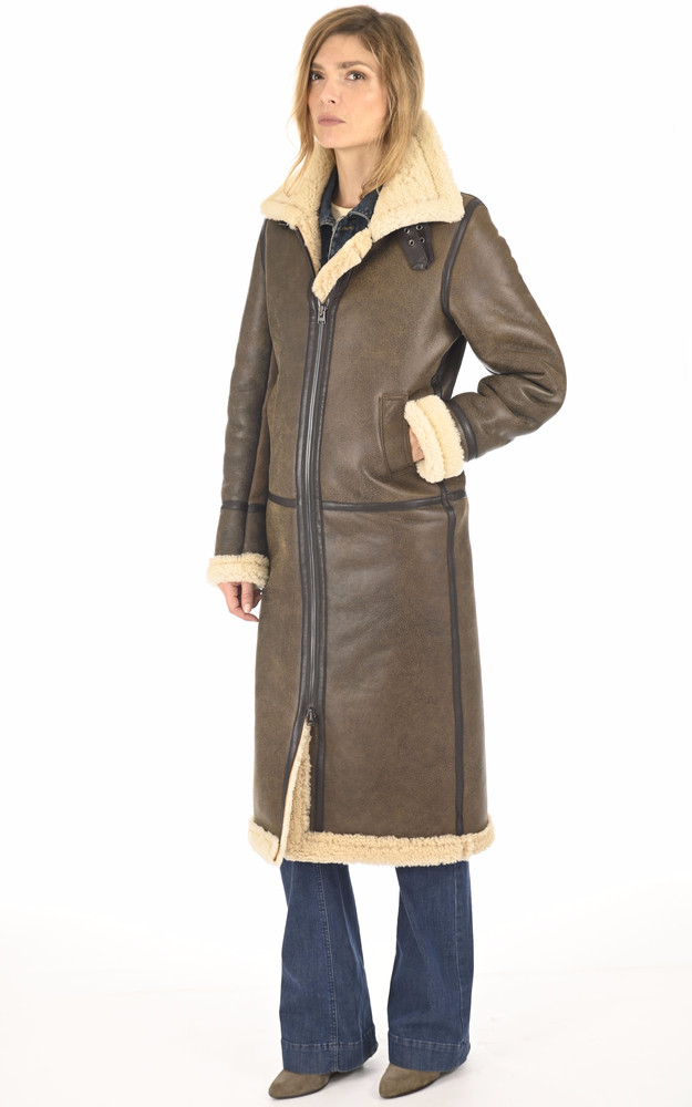 La Canadienne Manteau Long Peau Lainée Marron