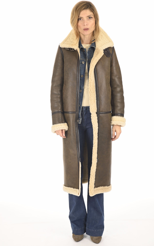 la canadienne Manteau long peau lainée marron