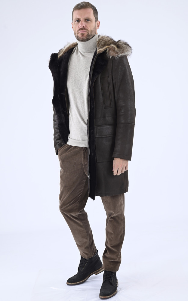 La Canadienne Manteau Mérinos Et Marmotte Marron