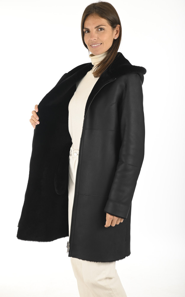 La Canadienne Manteau Peau Lainée Marine