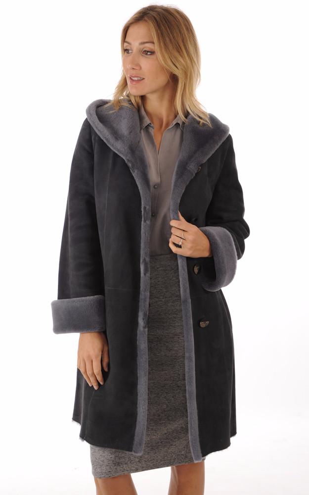 La Canadienne Manteau Peau Lainée Mérinos Bleu
