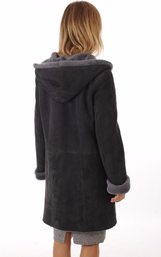 La Canadienne Manteau Peau Lainée Mérinos Bleu