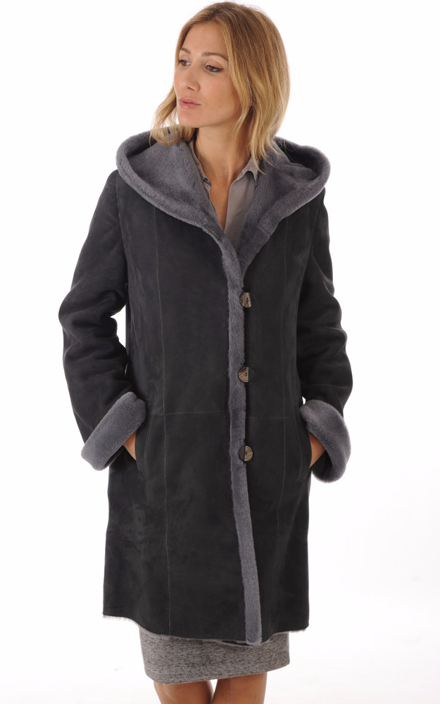la canadienne Manteau peau lainée mérinos bleu