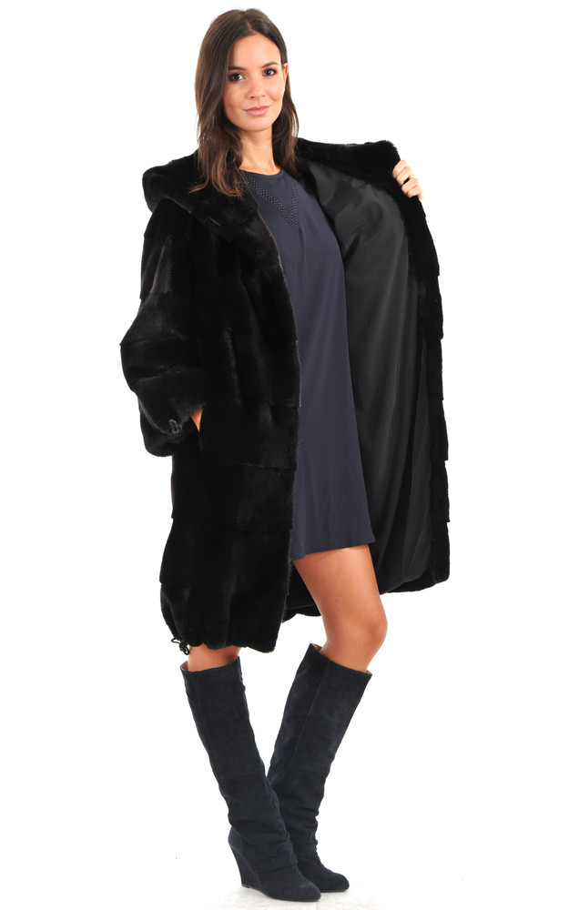 La Canadienne Manteau Vison Pleine Peau Noir