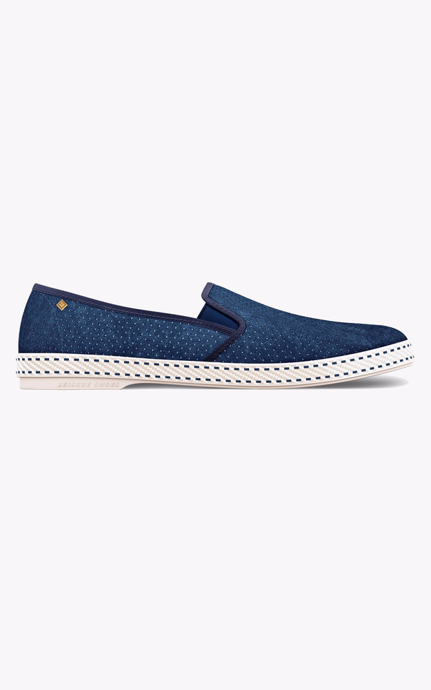 La Canadienne Mocassins Cuir Velours Bleu Marine