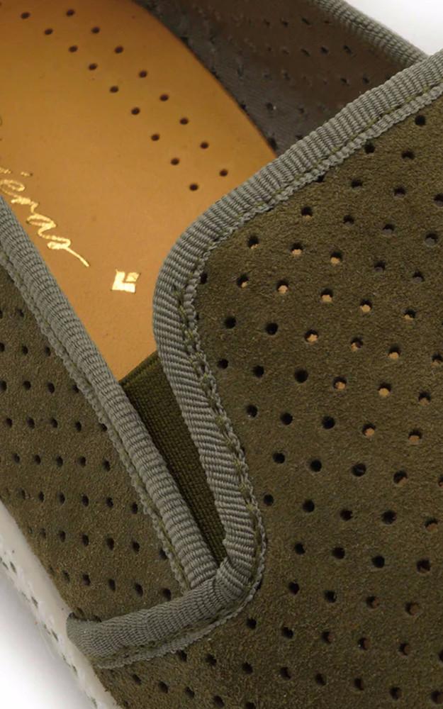 La Canadienne Mocassins Cuir Velours Kaki