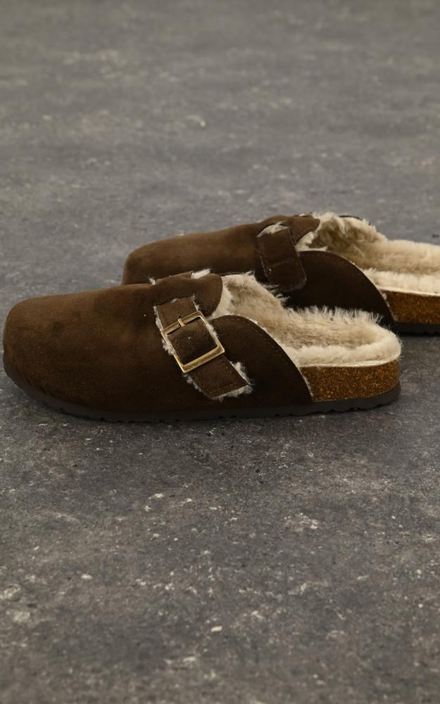 La Canadienne Mules Fourrées Cuir Et Mouton Marron