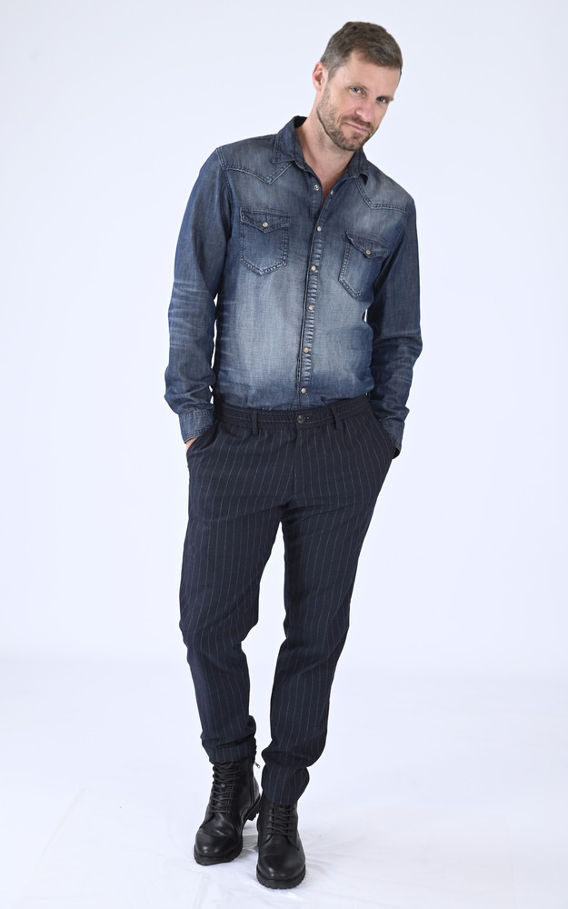 La Canadienne Pantalon à Rayures Gris Foncé