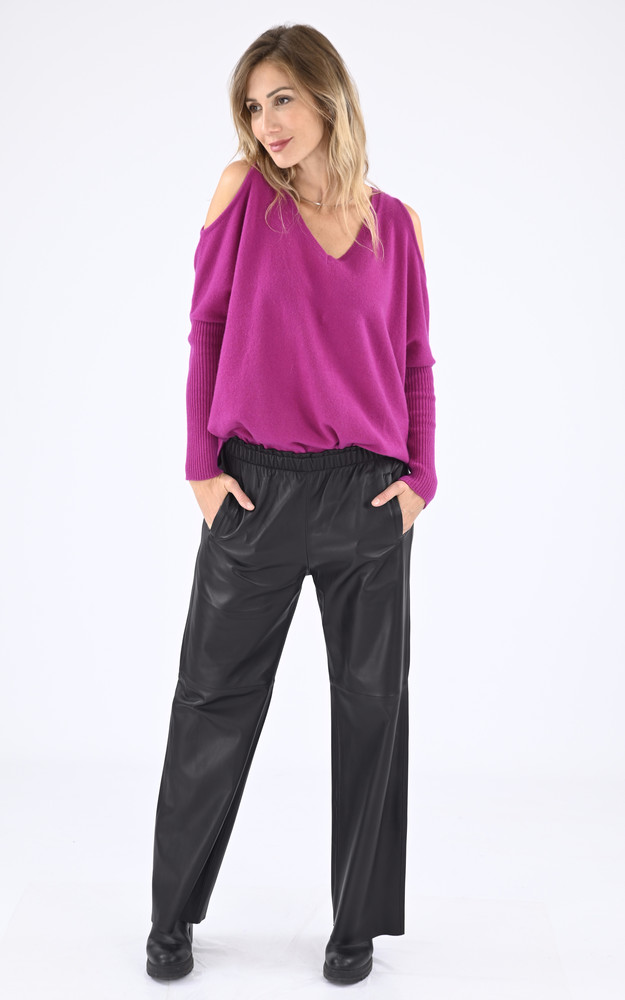 La Canadienne Pantalon Cuir Large Uranus Noir