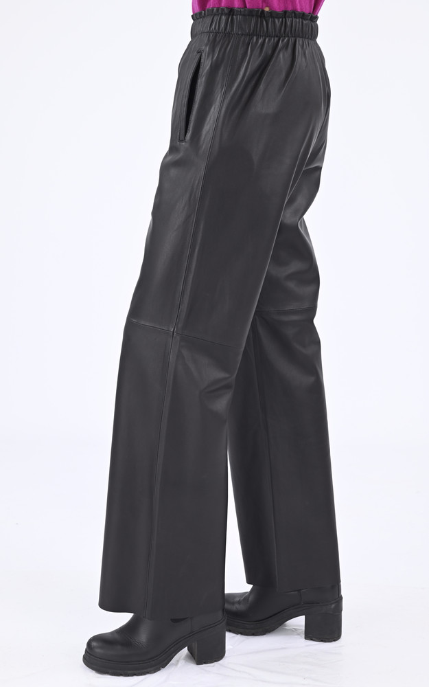La Canadienne Pantalon Cuir Large Uranus Noir