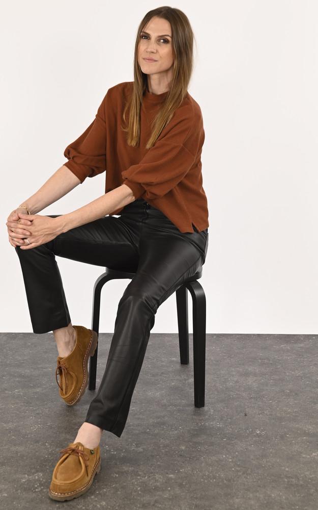La Canadienne Pantalon Cuir Noir Coupe Droite