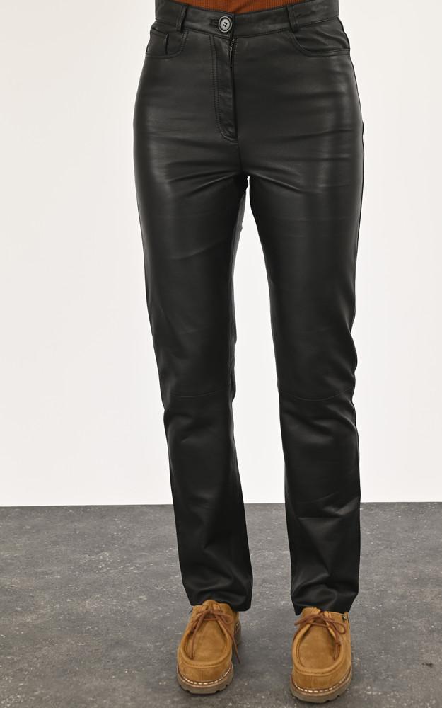 La Canadienne Pantalon Cuir Noir Coupe Droite