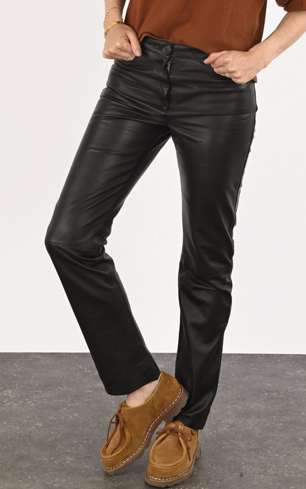 la canadienne Pantalon cuir noir coupe droite