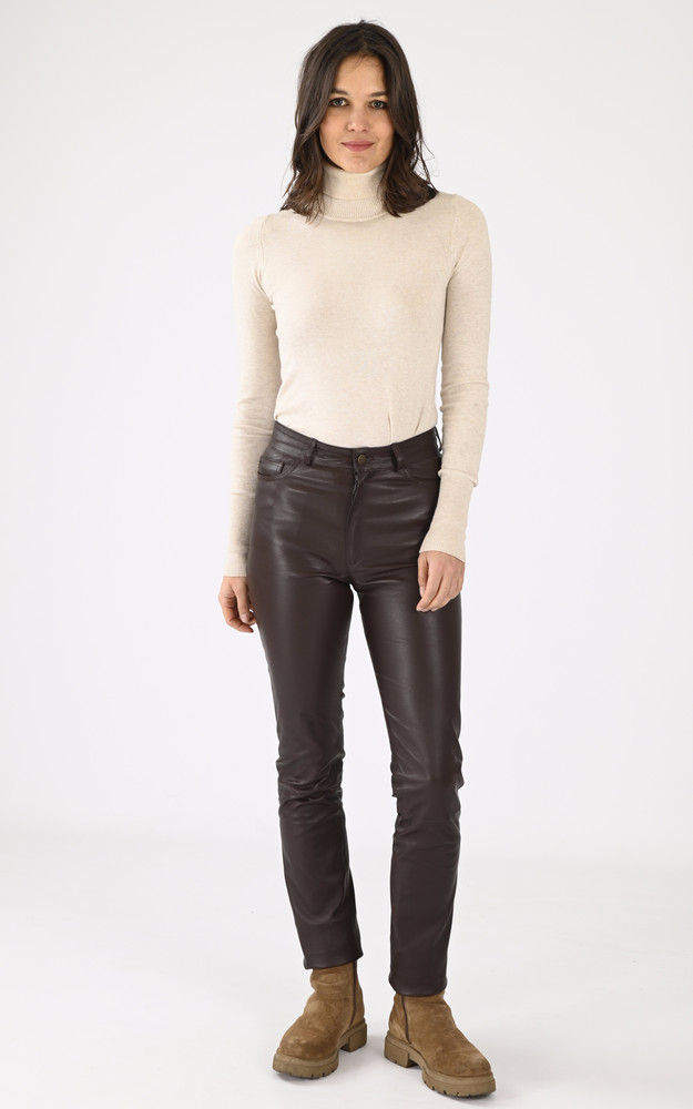 La Canadienne Pantalon Cuir Stretch Chocolat
