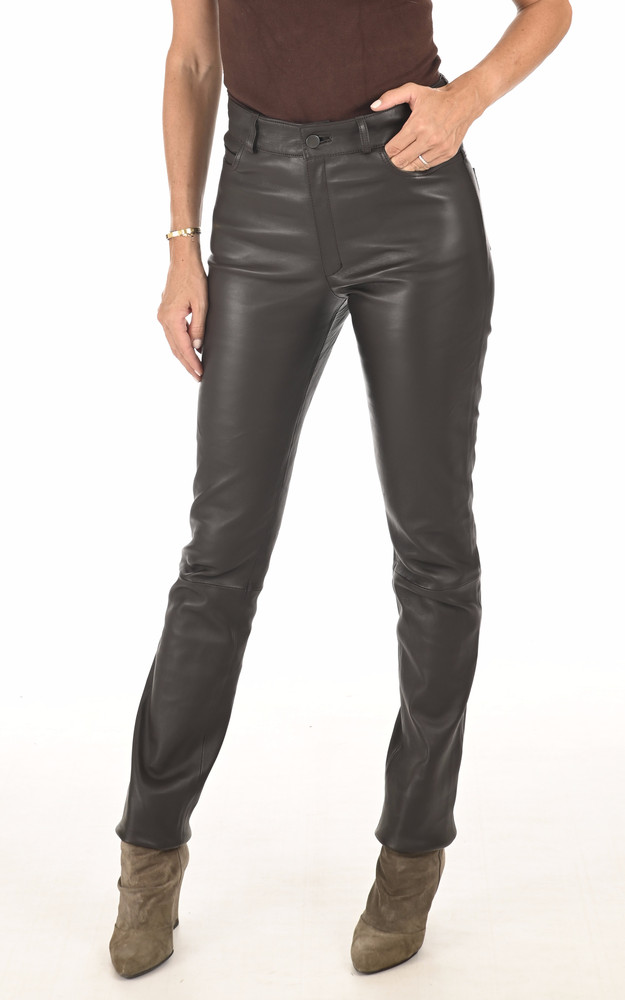 la canadienne Pantalon cuir stretch marron foncé