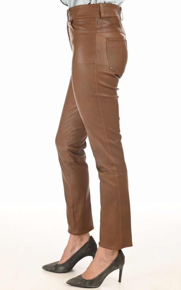 La Canadienne Pantalon Jean Cuir Stretch Cognac
