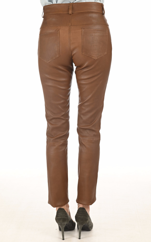 La Canadienne Pantalon Jean Cuir Stretch Cognac