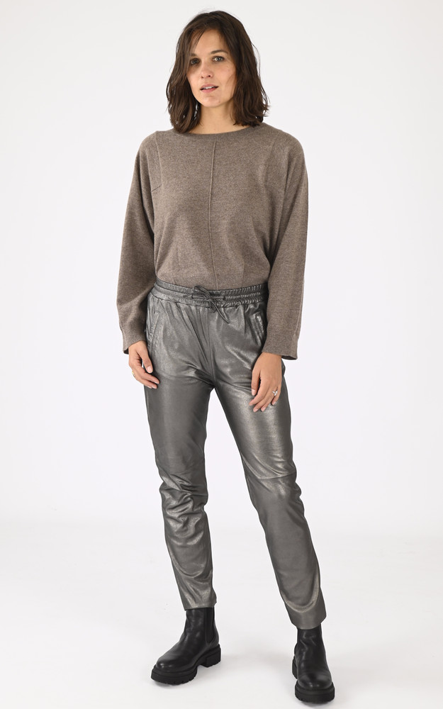 La Canadienne Pantalon Jogpant Cuir Argenté