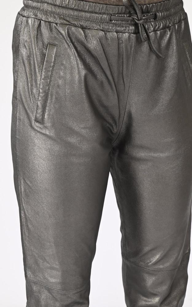 La Canadienne Pantalon Jogpant Cuir Argenté