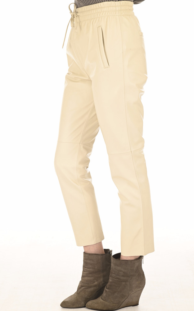 La Canadienne Pantalon Jogpant Cuir Beige