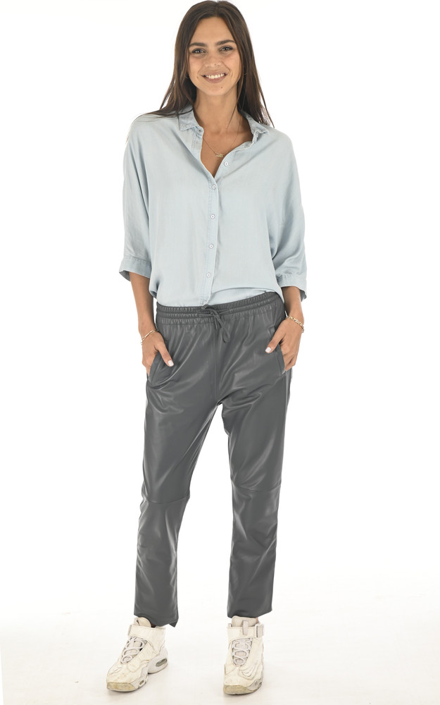 La Canadienne Pantalon Jogpant Cuir Bleu Pétrole