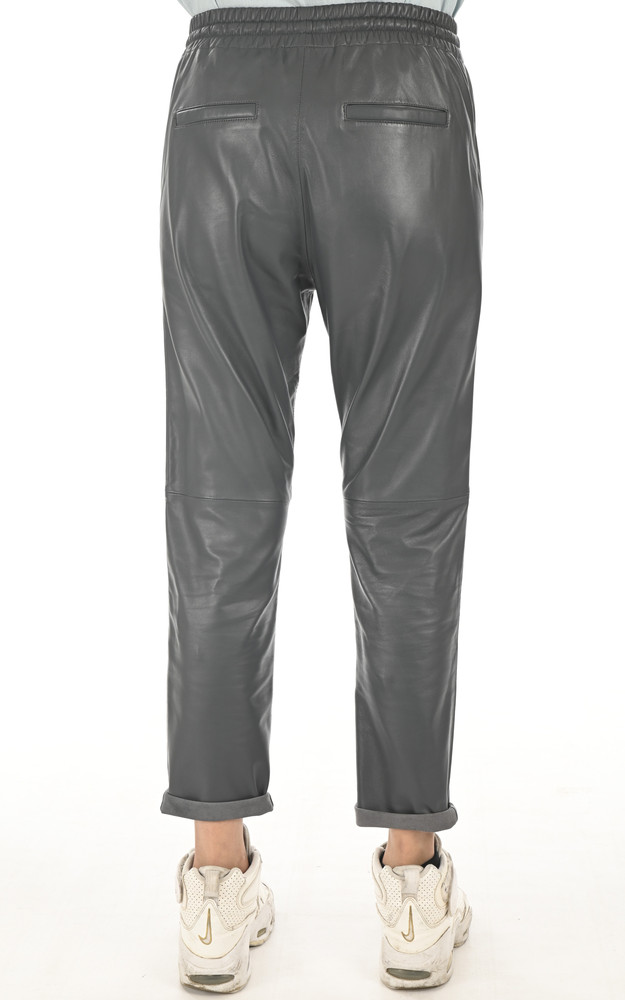 La Canadienne Pantalon Jogpant Cuir Bleu Pétrole