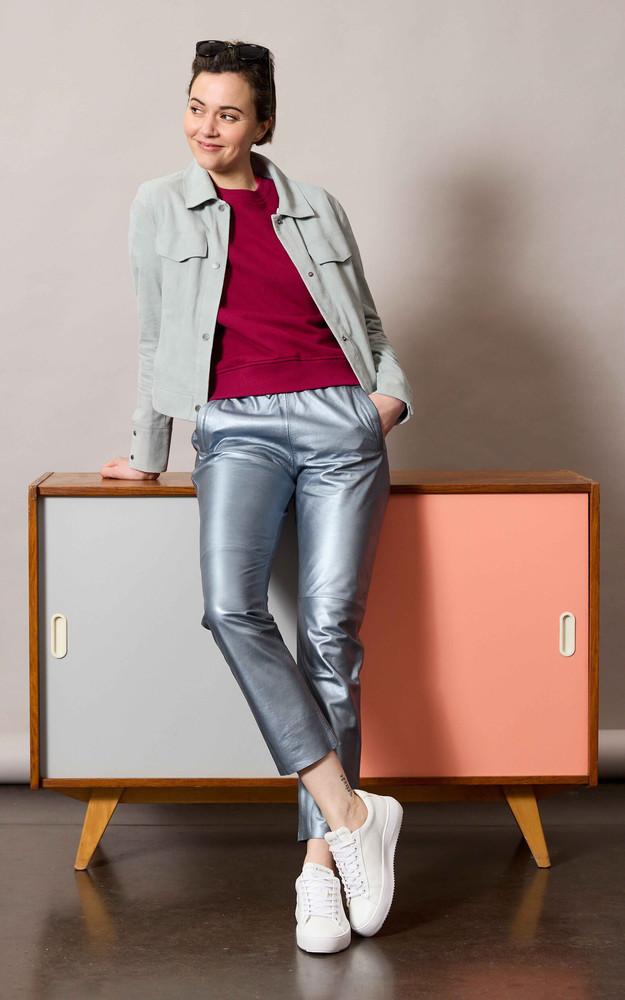 La Canadienne Pantalon Jogpant Cuir Gris Métallisé