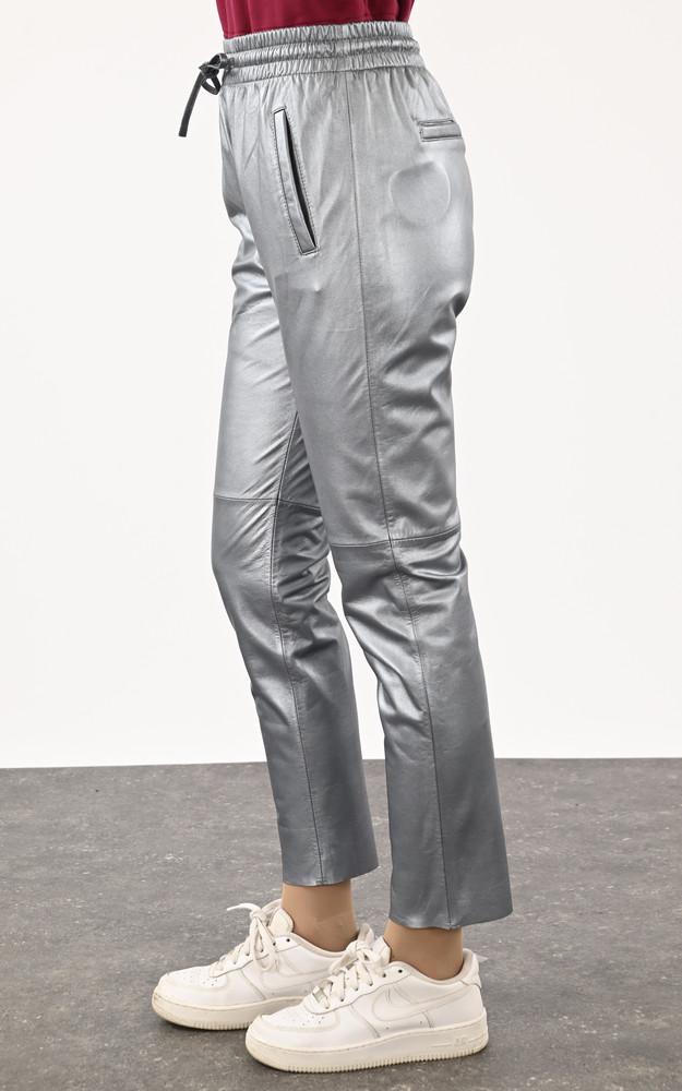 La Canadienne Pantalon Jogpant Cuir Gris Métallisé