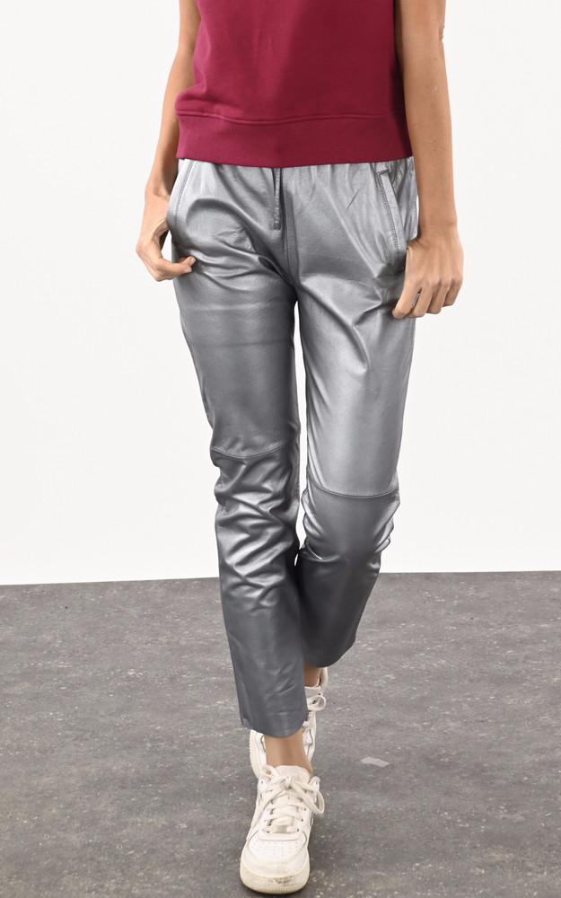 la canadienne Pantalon jogpant cuir gris métallisé
