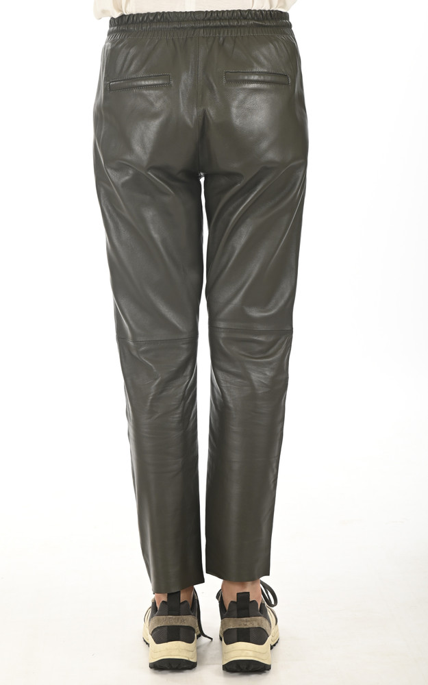 La Canadienne Pantalon Jogpant Cuir Kaki Foncé
