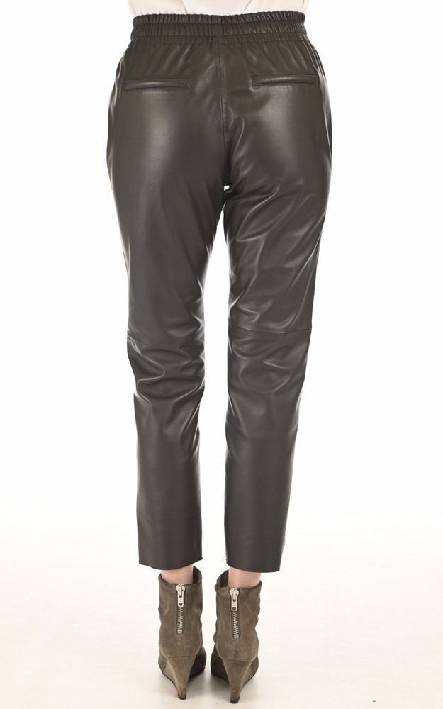 La Canadienne Pantalon Jogpant Cuir Marron Foncé