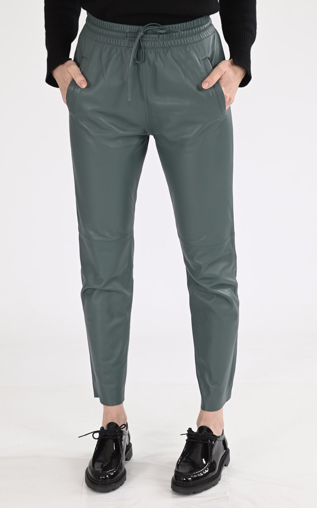 La Canadienne Pantalon Jogpant Cuir Vert émeraude
