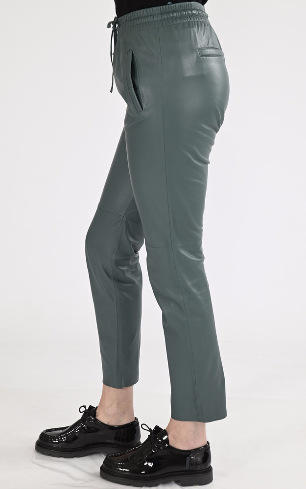 La Canadienne Pantalon Jogpant Cuir Vert émeraude