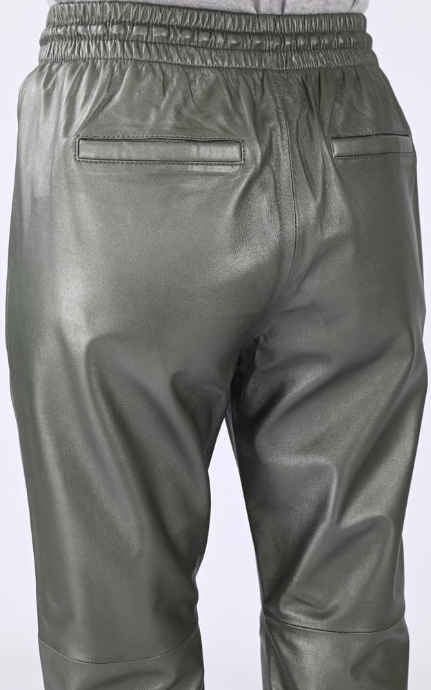 La Canadienne Pantalon Jogpant Cuir Vert Métal