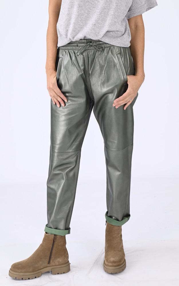 la canadienne Pantalon jogpant cuir vert métal