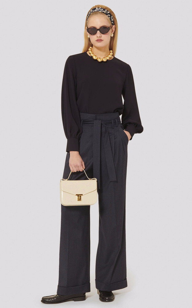 La Canadienne Pantalon Large En Laine Bleu Nuit