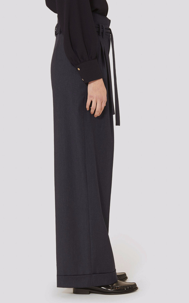 La Canadienne Pantalon Large En Laine Bleu Nuit