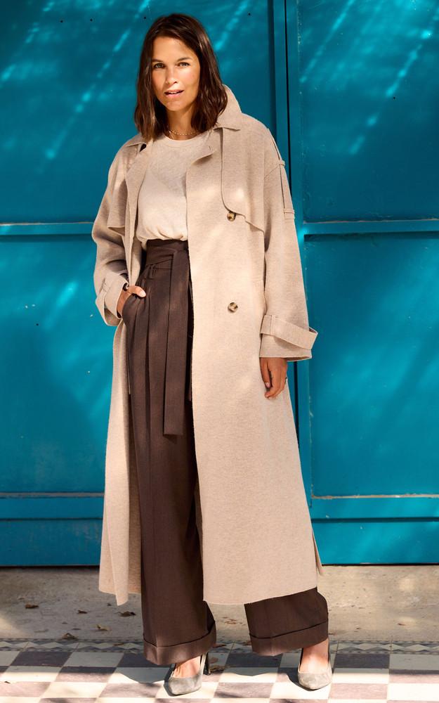 La Canadienne Pantalon Large En Laine Marron