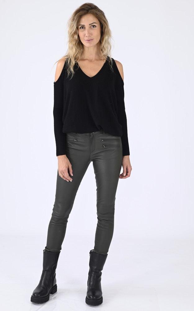 La Canadienne Pantalon Slim Cuir Stretch Dina Kaki