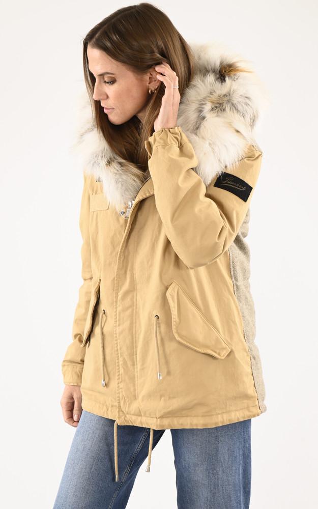 La Canadienne Parka Bi-matière Beige Avec Fourrure