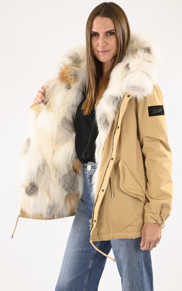La Canadienne Parka Bi-matière Beige Avec Fourrure