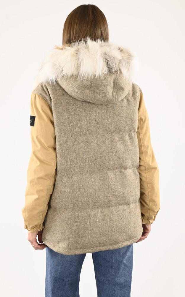 La Canadienne Parka Bi-matière Beige Avec Fourrure