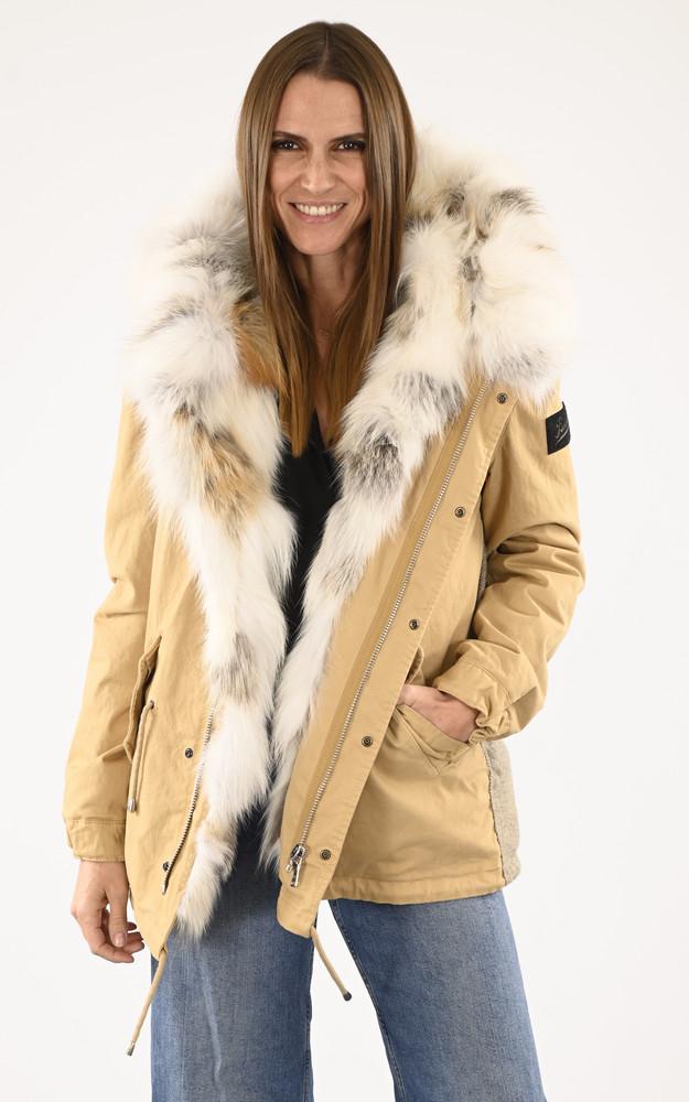 la canadienne Parka bi-matière beige avec fourrure