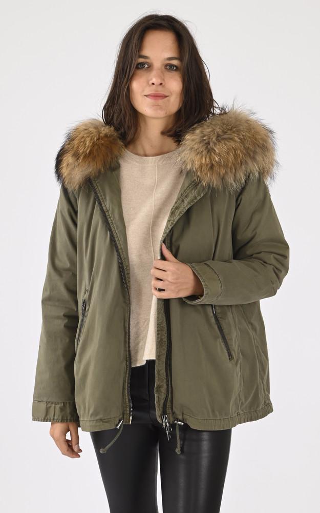 La Canadienne Parka Courte Capuche Fourrure Kaki
