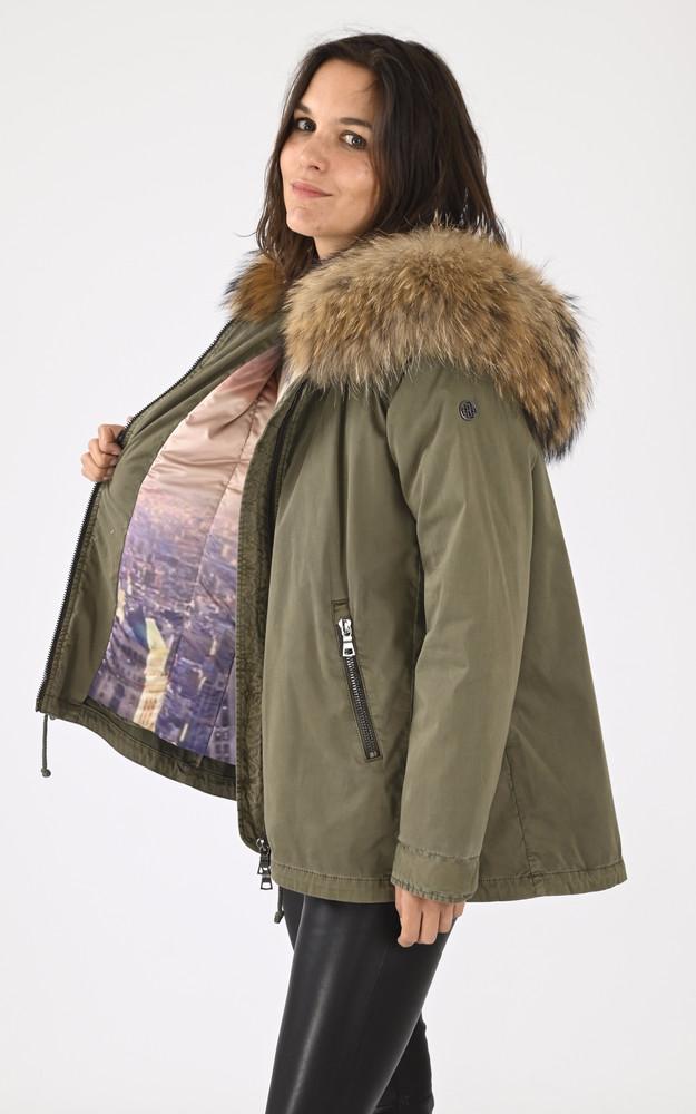 La Canadienne Parka Courte Capuche Fourrure Kaki