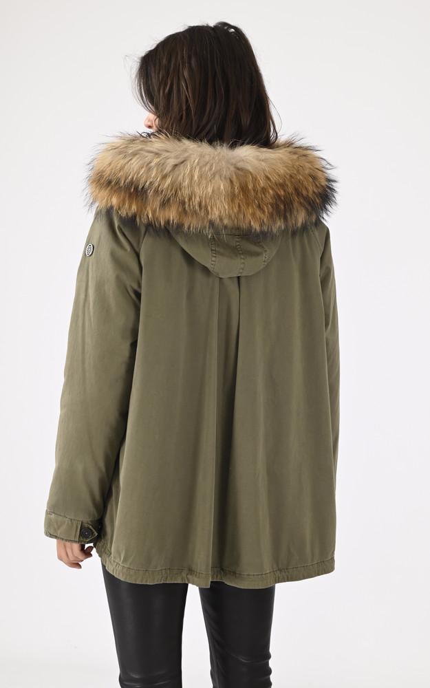 La Canadienne Parka Courte Capuche Fourrure Kaki